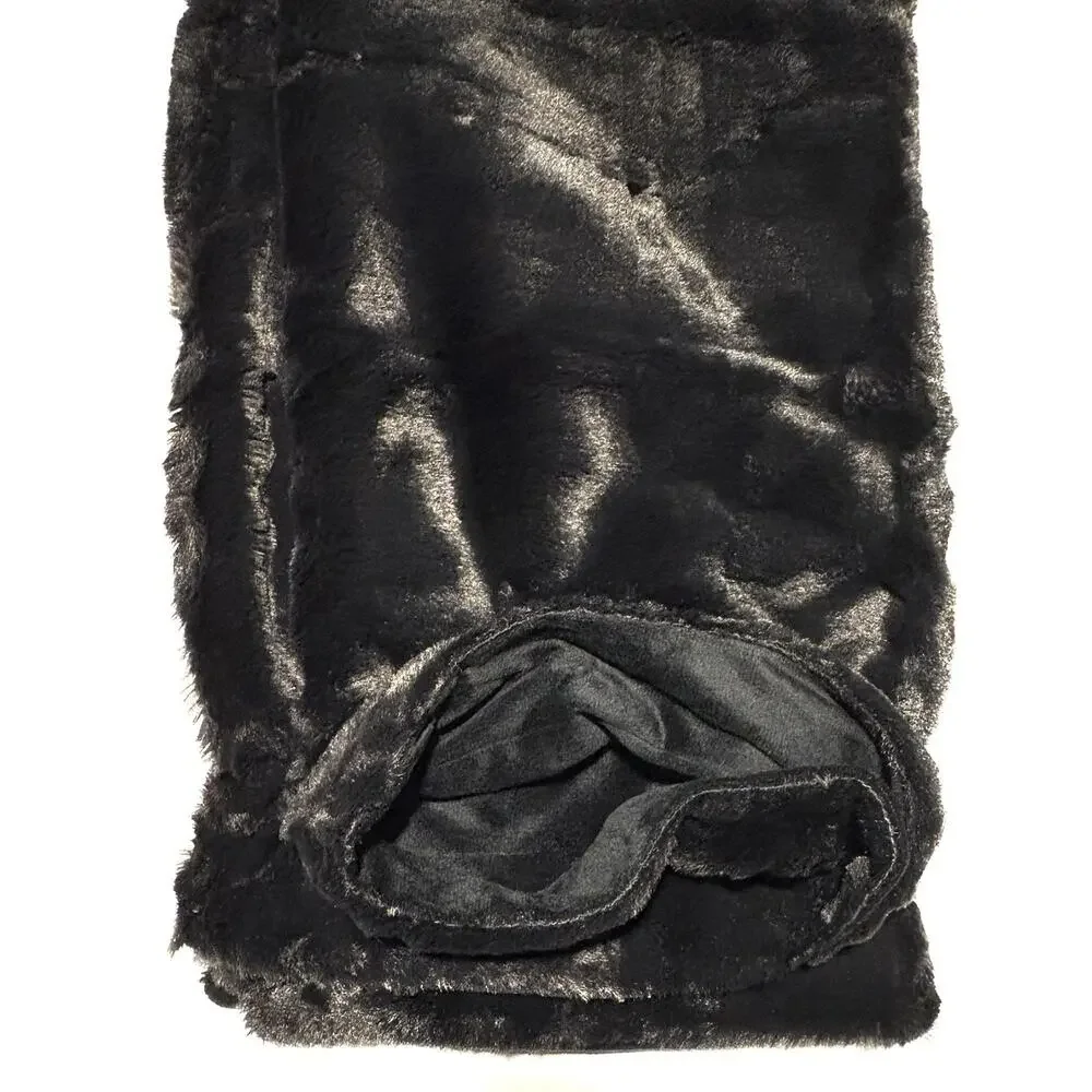 FRYE Faux Fur Throw Blanket Black TEXTURED Plaid 50 X 70
